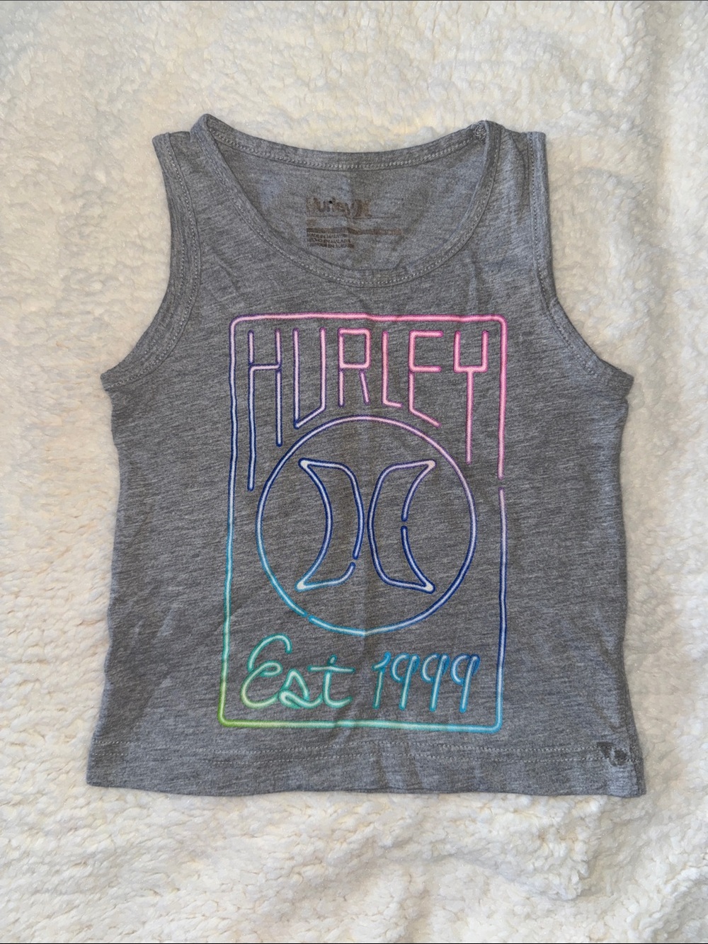 Hurley Gray Tank Top with Neon Rainbow Logo